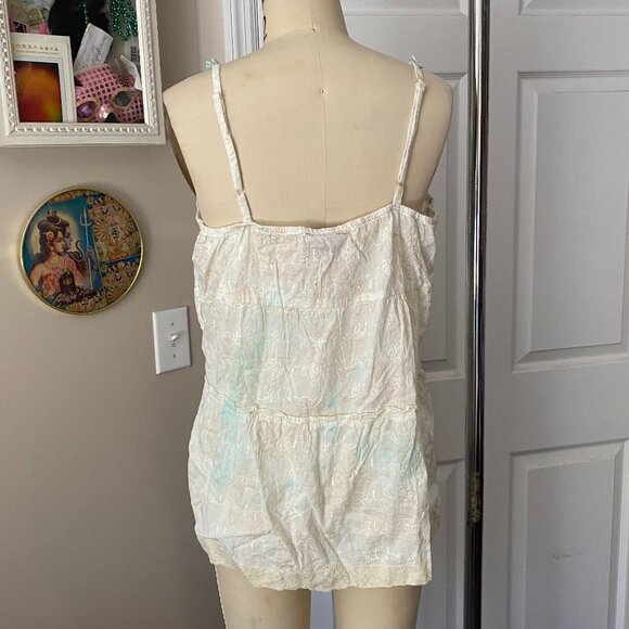 WILLI SMITH Green White Ombre Tie Dye Eyelet Crochet cotton Tank *MEDIUM* - Picture 4 of 5